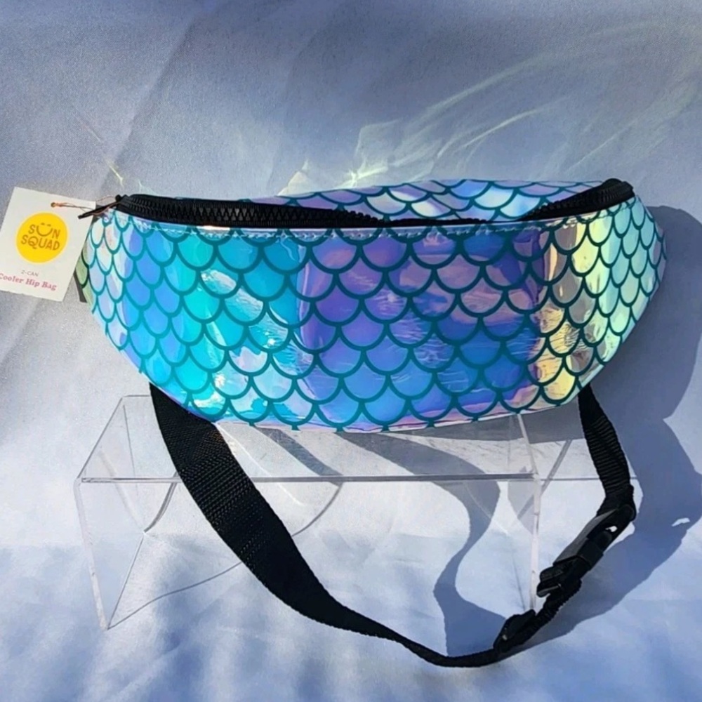 Sun squad mermaid scale iridescent holographic cooler hip bag NWT